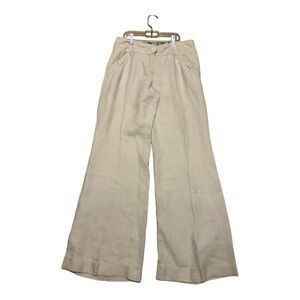 Anthropology Mermaid Brand Old Money Wide-Leg Khaki 💯% Linen Pants Beige Size 6
